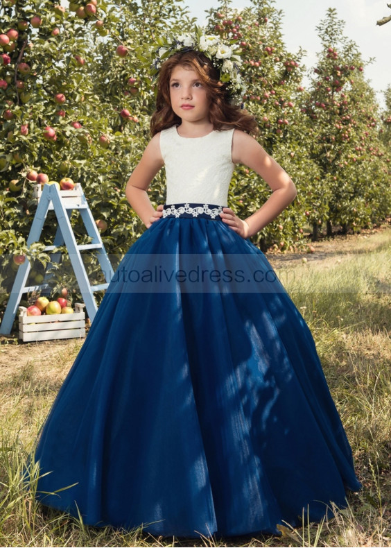 Two-tone Lace Tulle Corset Back Floor Length Flower Girl Dress Two-tone Lace Tulle Corset Back Floor Length Flower Girl Dress